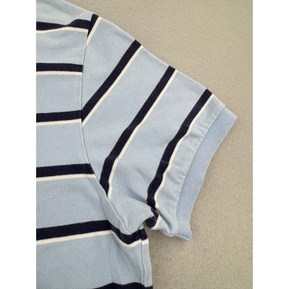 Polo Ralph Lauren Short Sleeve Pique Polo Shirt Mens‎ L Blue Striped Orange Pony